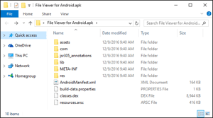 Captura de pantalla de un archivo .apk en el Explorador de Windows tras su extracción