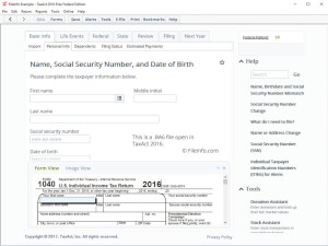 Captura de pantalla de un archivo .ba6 en TaxAct 2016