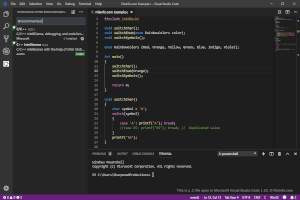 Captura de pantalla de un archivo .c en Microsoft Visual Studio Code 1.33