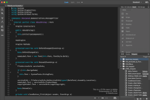 Captura de pantalla de un archivo .cs en Adobe Dreamweaver CC 2019