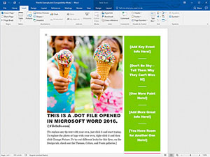 Captura de pantalla de un archivo .dot en Microsoft Word 2016