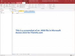 Captura de pantalla de un archivo .mdb en Microsoft Access 2016