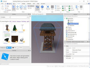 Captura de pantalla de un archivo .rbxl en ROBLOX Studio