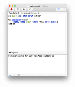 Captura de pantalla de un archivo .scpt en AppleScript Editor 2.9