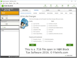 Captura de pantalla de un archivo .t16 en H&R Block Tax Software 2016